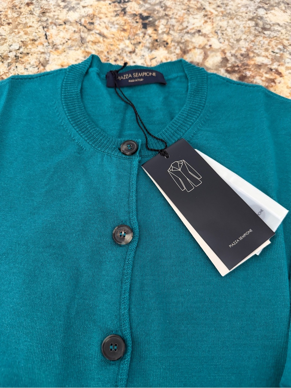 Piazza Sempione Teal Crewneck Button Cardigan - Picture 2 of 4